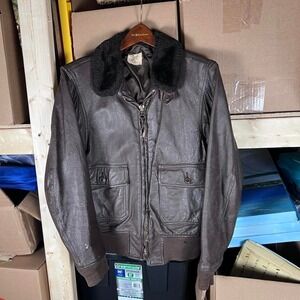 Vintage 70s G1 Brill Bros Goatskin Leather Bomber Jacket with Black Collar